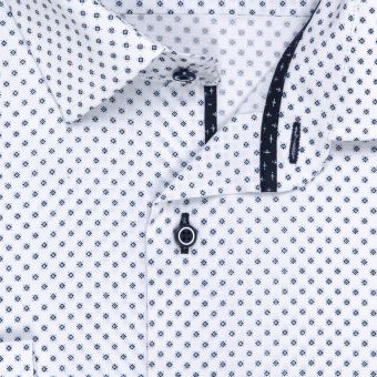 Pánská košile Lui Bentini FUNCTIONAL z lyocellu (na léto), bílá s tmavě modrými kolečky s tečkami LDF238, dlouhý rukáv, (regular + slim fit)