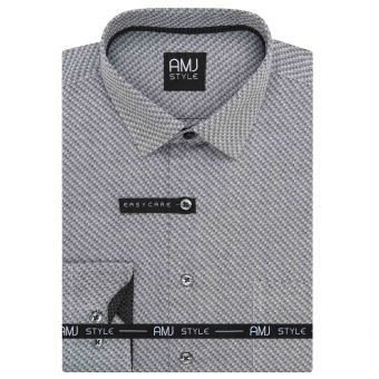Pánská košile AMJ šedá kostičkovaná VDR1427, dlouhý rukáv (regular + slim-fit + prodloužená délka)