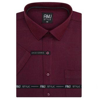 Pánská košile AMJ, vínová s vytkávaným síťovaným vzorem, VKR1456, krátký rukáv, (regular + slim fit)