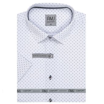 Pánská košile AMJ bavlněná, bílá s drobnými kytičkami VKBR1223, krátký rukáv, (regular + slim fit)
