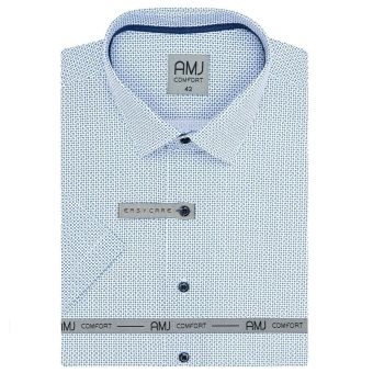 Pánská košile AMJ bavlněná, bílá s modrými čárkami VKBR1278, krátký rukáv, (regular + slim fit)