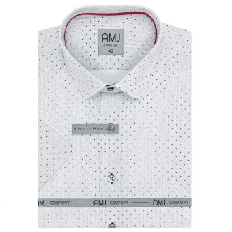 Pánská košile AMJ bavlněná, světle šedá puntíkovaná VKBR1281, krátký rukáv, (regular + slim fit)