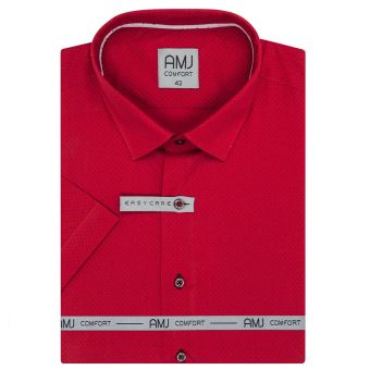 Pánská košile AMJ bavlněná, červená puntíkovaná VKBR1280, krátký rukáv, (regular + slim fit)