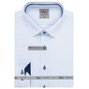 Pánská košile AMJ z lyocellu, bílá s modrými tečkami, VDER1423, dlouhý rukáv (regular + slim-fit)