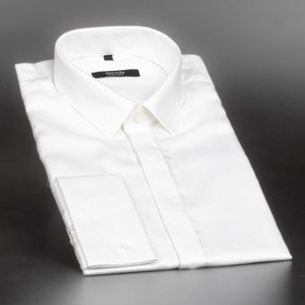 Luxusní pánská košile na manžetové knoflíčky ANREDE Šohaj Strážnice, bílá s rypsovým vzorem 6353, dlouhý rukáv (comfort fit + slim-fit)