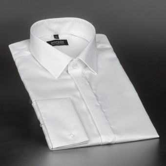 Luxusní pánská košile na manžetové knoflíčky ANREDE Šohaj Strážnice, bílá rybí kost 7000, dlouhý rukáv (comfort fit + slim-fit)