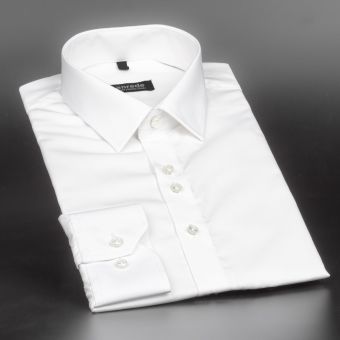 Luxusní pánská košile ANREDE Šohaj Strážnice, bílá hladká 7882, dlouhý rukáv (comfort fit + slim-fit)
