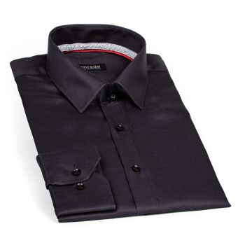 Luxusní pánská košile ANREDE Šohaj Strážnice, černá s rypsovým vzorem 7926, dlouhý rukáv (comfort fit + slim-fit)