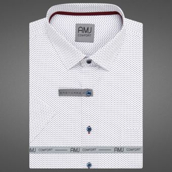 Pánská košile AMJ bavlněná, bílá vzorovaná VKBR1357, krátký rukáv, (regular + slim fit)
