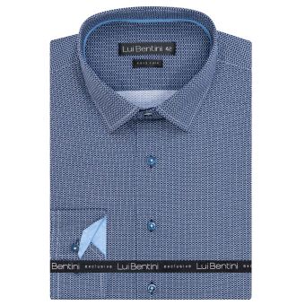 Pánská košile Lui Bentini, modrá s bílým půleným puntíkem LD226, dlouhý rukáv, regular fit