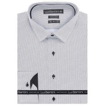 Pánská košile Lui Bentini, bílá s šedým půleným puntíkem LDS225, dlouhý rukáv, slim fit