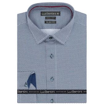 Pánská košile Lui Bentini, modrá s bílým okrasným puntíkem LDS233, dlouhý rukáv, slim fit