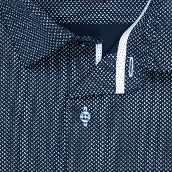 Pánská košile Lui Bentini, tmavě modrá s bílými vlnkami s tečkami LDS243, dlouhý rukáv, slim fit