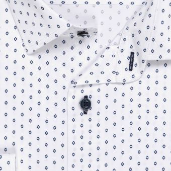 Luxusní pánská košile bavlněná se saténovou úpravou Lui Bentini PLATINUM, bílá s tmavě modrými kosočtverečky LDB240, dlouhý rukáv, (regular + slim fit)