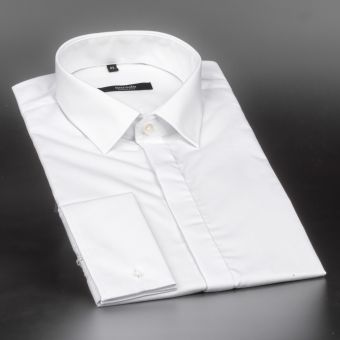 Luxusní pánská košile na manžetové knoflíčky ANREDE Šohaj Strážnice, bílá hladká 6176, dlouhý rukáv (comfort fit + slim-fit)
