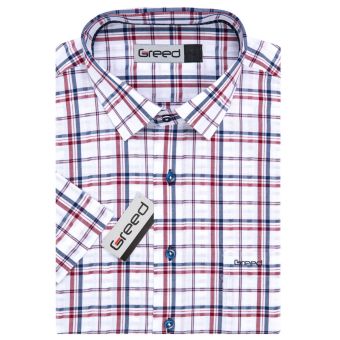 Pánská košile GREED sportovní, červeno-modro-bílé káro SK386, krátký rukáv