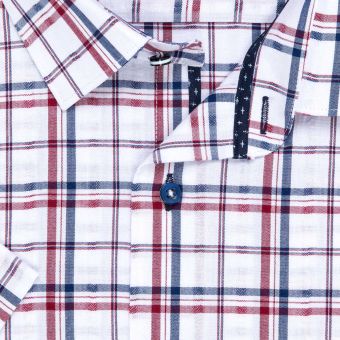 Pánská košile GREED sportovní, červeno-modro-bílé káro SK386, krátký rukáv