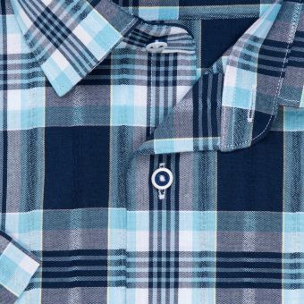 Pánská košile GREED sportovní, modré káro SK387, krátký rukáv