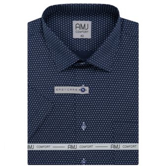 Pánská košile AMJ bavlněná, modrá s křížky, VKB1377, krátký rukáv (regular + slim fit)
