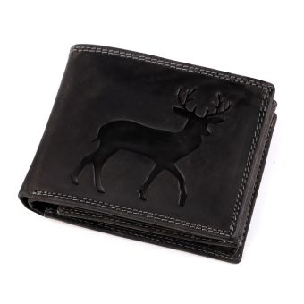 Pánská kožená myslivecká peněženka s RFID ochranou, 870349/16, černá - jelen, matná, 9,5 x 15 x 3,5 cm