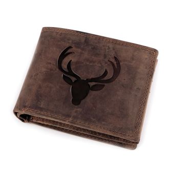 Pánská kožená myslivecká peněženka s RFID ochranou, 870349/20, hnědá - jelen, matná, 9,5 x 15 x 3,5 cm