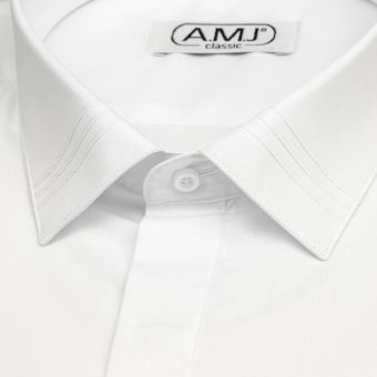 Pánská luxusní košile AMJ bílá JDA018SKL, dlouhý rukáv, zdobený límec
