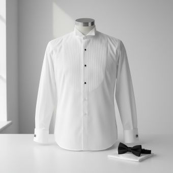 Luxusní pánská smokingová košile s náprsenkou na manžetové knoflíčky ANREDE Šohaj Strážnice, bílá 7932, dlouhý rukáv (comfort fit + slim-fit)