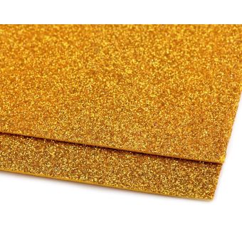Pěnová guma Moosgummi 20x30cm, 750861 jednobarevná 4 zlatá střední, tloušťka 1,9mm, s glitry