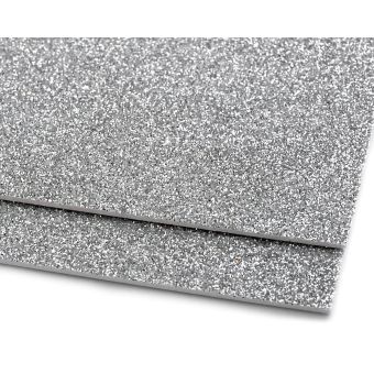 Pěnová guma Moosgummi 20x30cm, 750861 jednobarevná 2 stříbrná, tloušťka 1,9mm, s glitry