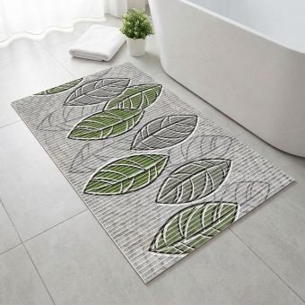 Pěnová předložka PVC AQUAMAT 573D, velké listy zelené na šedé, šíře 65cm (metráž)