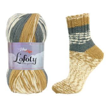 Pletací / háčkovací příze Vlna-Hep LOFOTY 7806 hořčicovo-šedá, vzorovaná, ponožková, 100g/420m