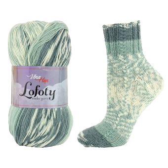 Pletací / háčkovací příze Vlna-Hep LOFOTY 7808 světlá modrozeleno-šedá, vzorovaná, ponožková, 100g/420m