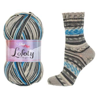 Pletací / háčkovací příze Vlna-Hep LOFOTY 7811 světle modro-šedá, vzorovaná, ponožková, 100g/420m