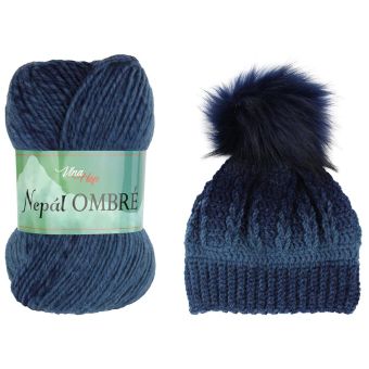 Pletací / háčkovací příze Vlna-Hep NEPÁL OMBRE 7408 modro-černá, přechodová, efektní 100g/190m