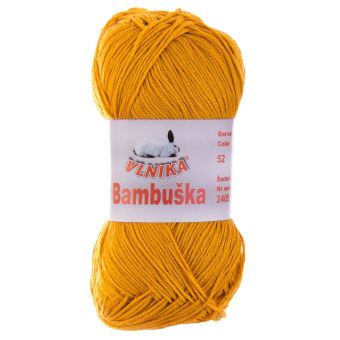 Pletací / háčkovací příze Vlnika BAMBUŠKA 52 hořčicová, klasická, bambusová, 50g/205m