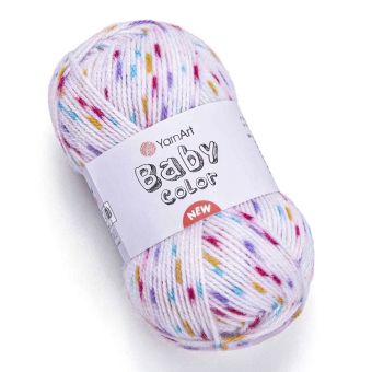 Pletací / háčkovací příze YarnArt BABY COLOR 204 bílo-růžovo-fialovo-žlutá žíhaná, efektní, 50g/150m