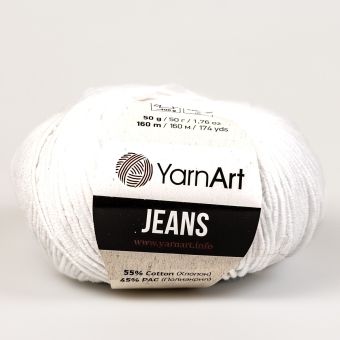 Pletací / háčkovací příze YarnArt GINA / JEANS 62 sněhově bílá, jednobarevná, 50g/160m