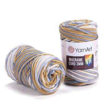 Pletací / háčkovací příze YarnArt  MACRAME CORD VR 3mm 918 hořčicovo-šedá, melírovaná 250g/85m