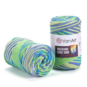 Pletací / háčkovací příze YarnArt  MACRAME CORD VR 3mm 920 zeleno-modrá, melírovaná 250g/85m