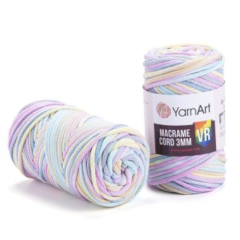 Pletací / háčkovací příze YarnArt  MACRAME CORD VR 3mm 929 sladká fialovo-modrá, melírovaná 250g/85m