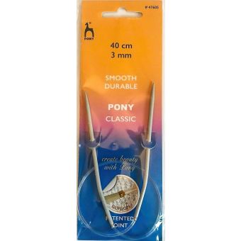 Pletací jehlice PONY, hliníkové, kruhové, 1 kus, délka 40cm, velikost 3mm