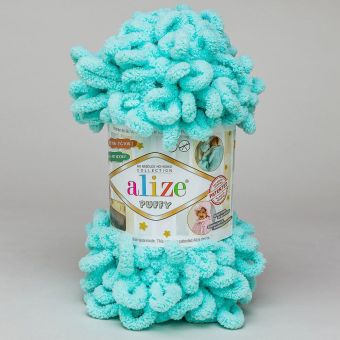 Pletací příze Alize PUFFY 19 tyrkysová, efektní, 100g/9,2m