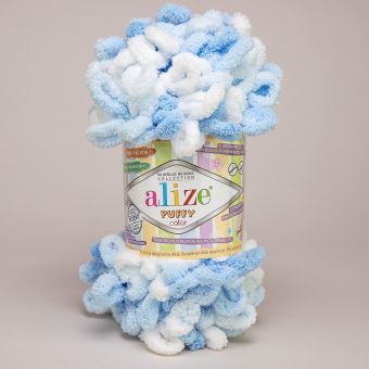Pletací příze Alize PUFFY COLOR 5865 modrá melírovaná, efektní, 100g/9,2m