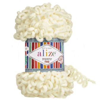 Pletací příze Alize PUFFY FINE 62 smetanová, efektní, 100g/14m
