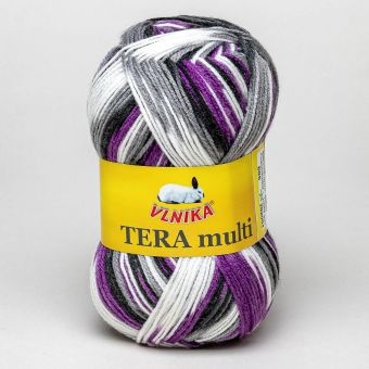 Pletací příze Vlnika TERA MULTI 805 fialovo-bílo-černá, melírovaná, 100g/300m
