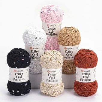 Pletací příze YarnArt COTTON GOLD PAILLETTES jednobarevná, efektní, 50g/140m