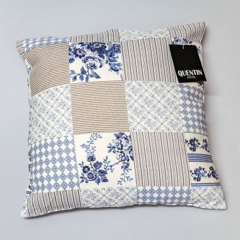 Dekorační polštářek MODROTISK QK-041 modro-béžový patchwork, 40x40cm