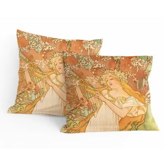 Polštářek / povláček ALFONS MUCHA SPRING, oranžový, 40x40cm, 40x40cm (více variant výplně)