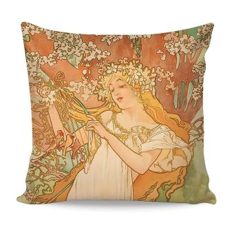 Polštářek ALFONS MUCHA SPRING, oranžový, 40x40cm