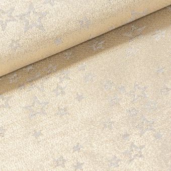 Polyesterové plátno s teflonovou úpravou / ubrusovina vánoční ESTER 1 oboustranná, hvězdičky, béžová / zlatá, š.190cm (látka v metráži)